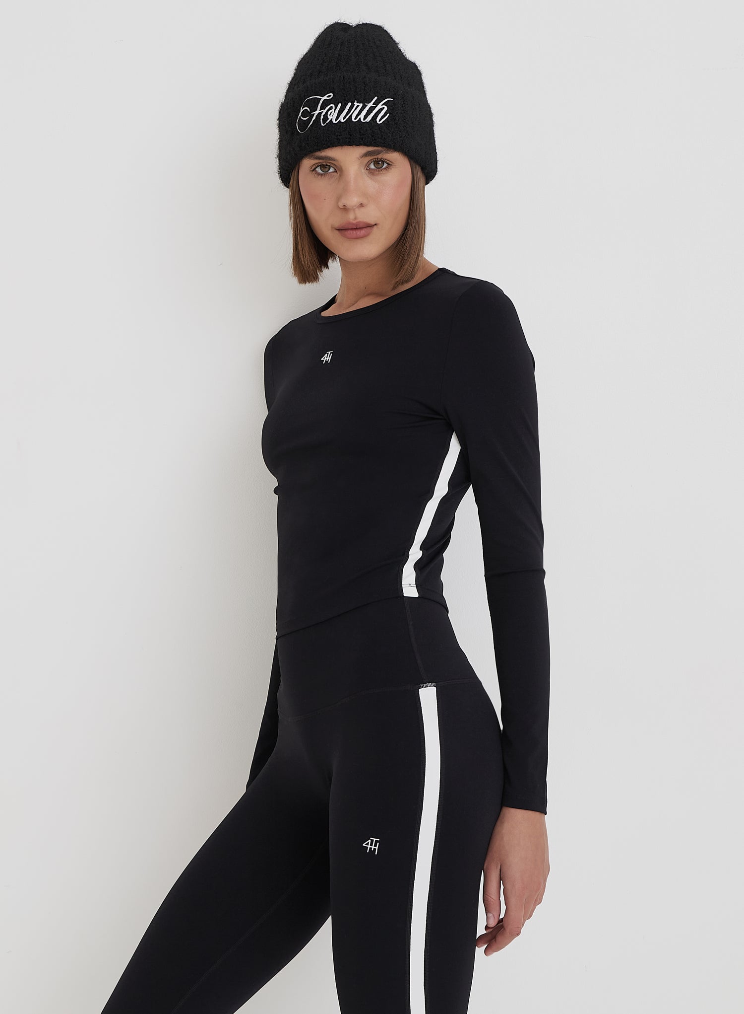 Black 4th Branded Contrast Piping Long Sleeve Top